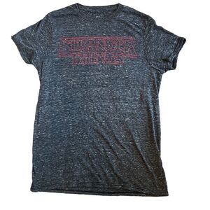 Netflix Stranger Things Gray Red Logo Crew Neck‎ T-Shirt Unisex Small